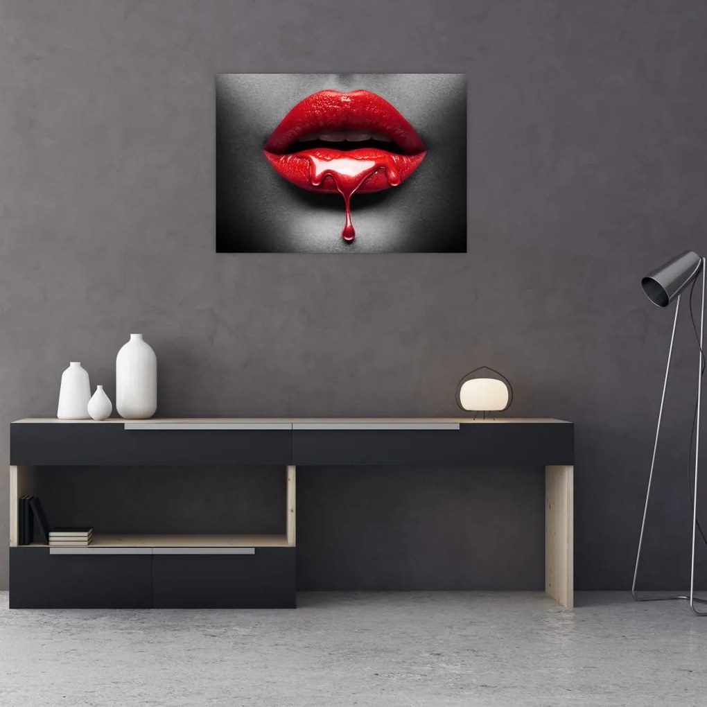 Tablou pe sticlă cu buze de femeie (70x50 cm)