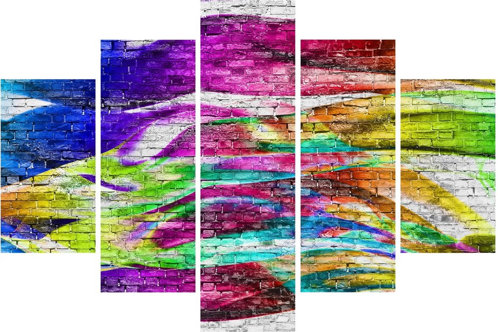 Tablou - Zid de cărămidă cu flăcări colorate (150x105 cm)