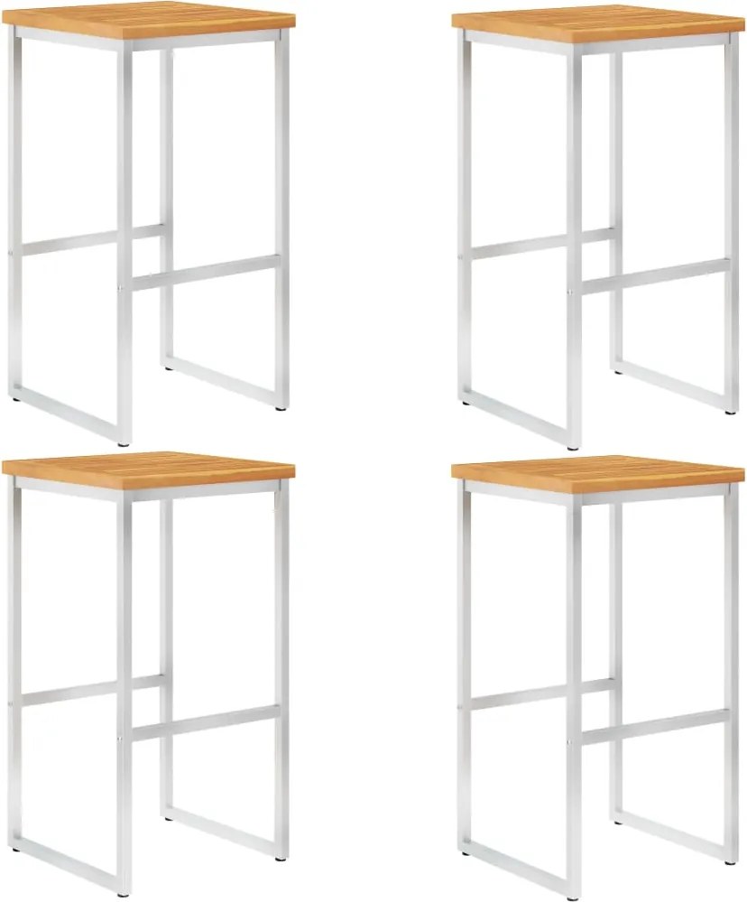 vidaXL Scaune de bar, 4 buc., lemn masiv de acacia și oțel inoxidabil