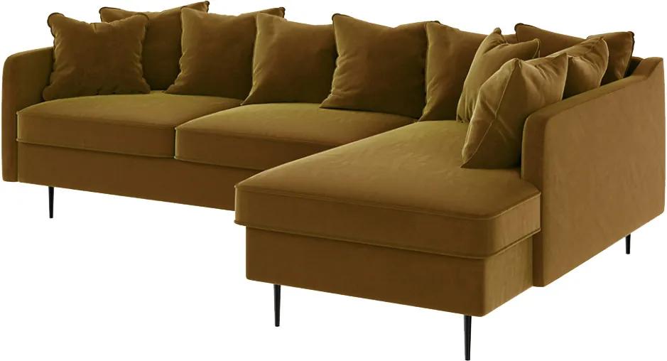 Canapea cu colt galbena din catifea si lemn pentru 4 persoane Esme Right Mesonica