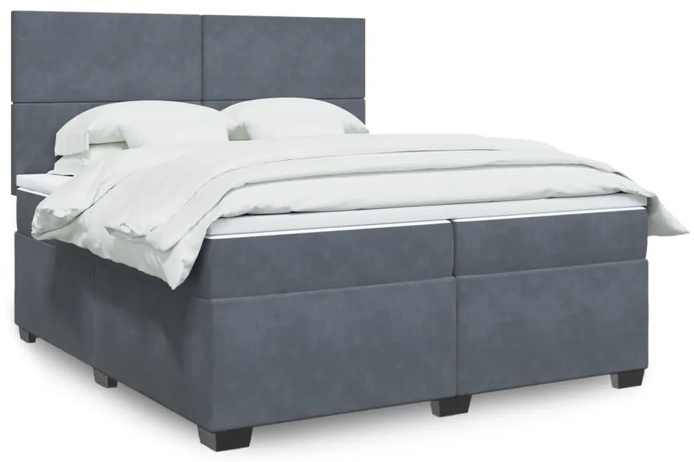 vidaXL Pat box spring cu saltea, gri închis, 200x200 cm, catifea