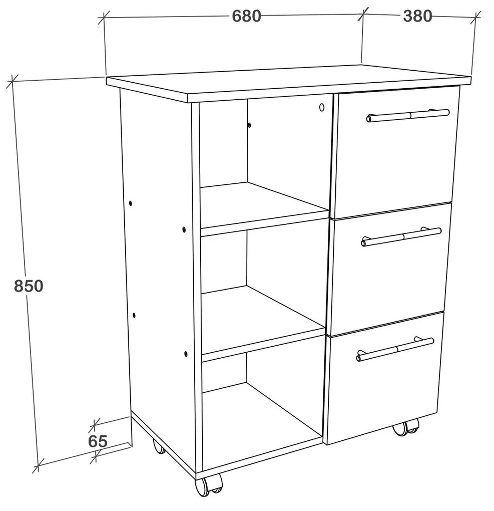 Corp Mobil Loma, 3 Sertare, 3 Rafturi, Antracit/Alb, 64 x 35 x 85 cm