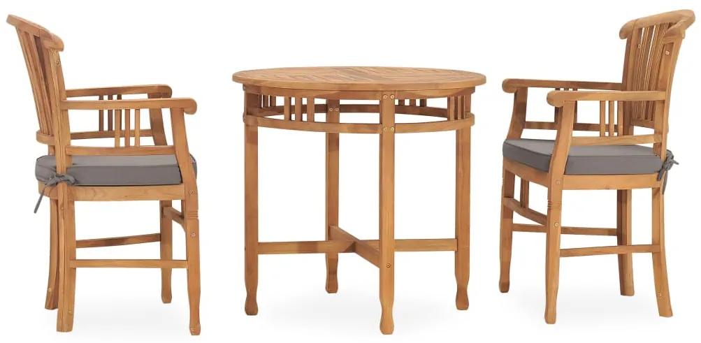 Set de masa pentru gradina cu perne, 3 piese, lemn masiv de tec