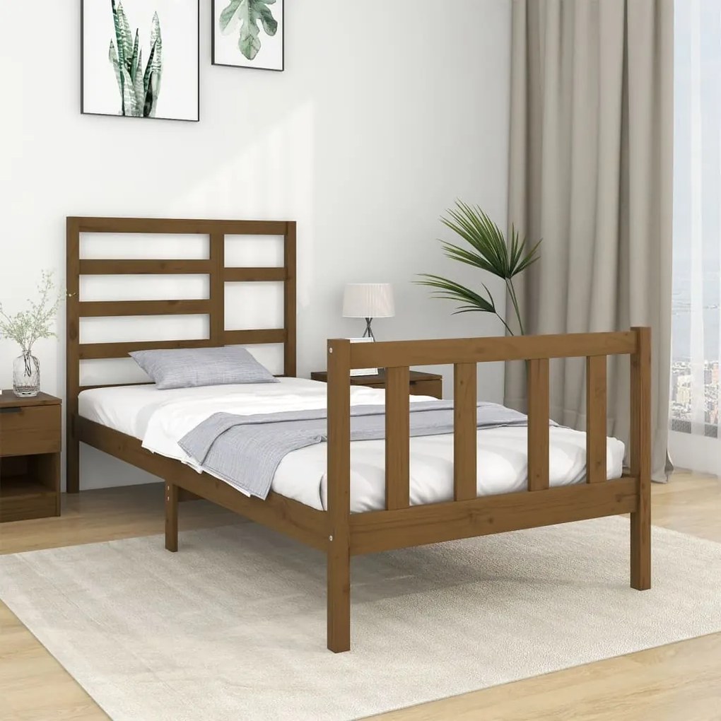 3105893 vidaXL Cadru de pat single, maro miere, 90x190 cm, lemn masiv