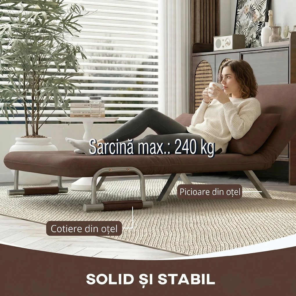 HOMCOM Canapea Extensibilă 2 Locuri din Piele Întoarsă Sintetică cu Spătar Reglabil și 2 Perne, Maro Închis | Aosom Romania