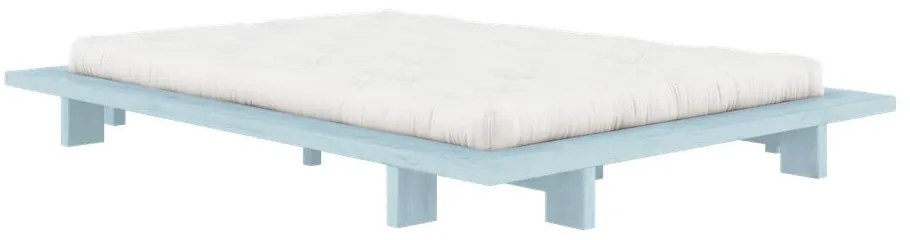 Pat matrimonial albastru deschis din lemn masiv de pin cu somieră 140x200 cm Japan – Karup Design