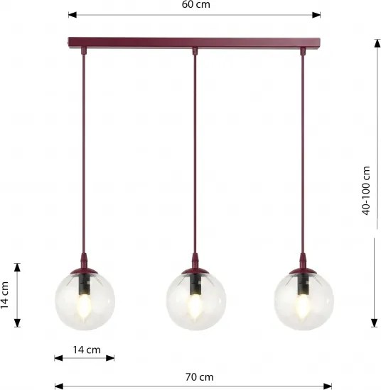 Candelabru cu cablu COSMO 3xE14/10W/230V roșu/transparent