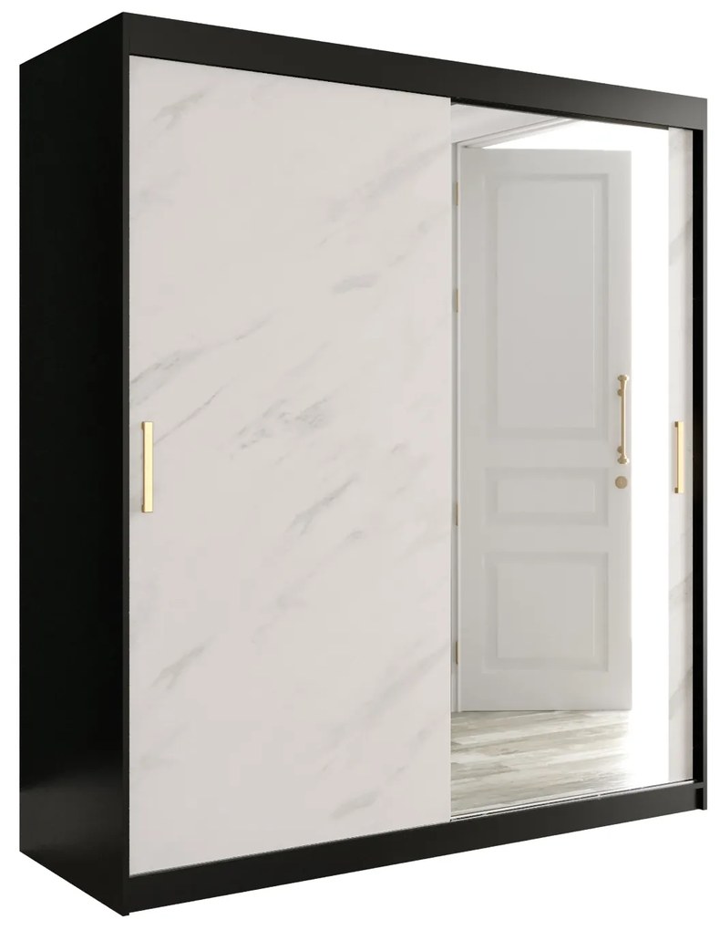Dulap de haine 180 cm Marbelo T2 (mat negru + marmură albă). 1064594