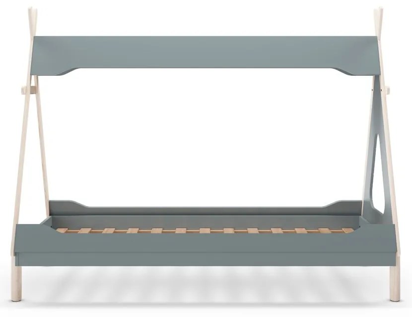 Pat pentru copii albastru petrol de tip casă din lemn de pin 90x190 cm Nora – Marckeric