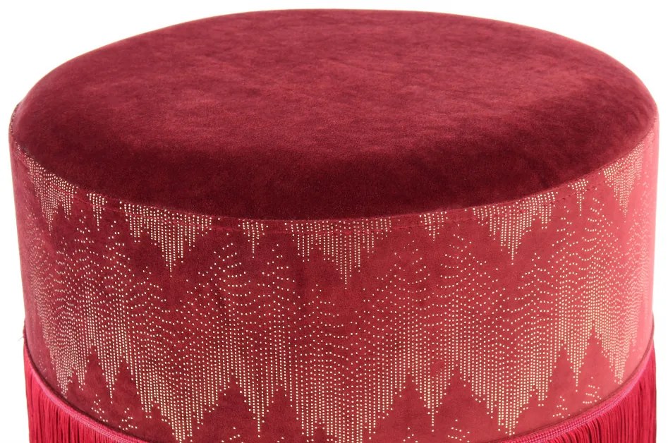 Puf/ Taburet tapitat cu franjuri Cleopatra Bordeaux