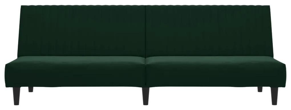 Canapea extensibila cu taburet, 2 locuri, verde inchis, catifea Verde inchis, Cu scaunel pentru picioare
