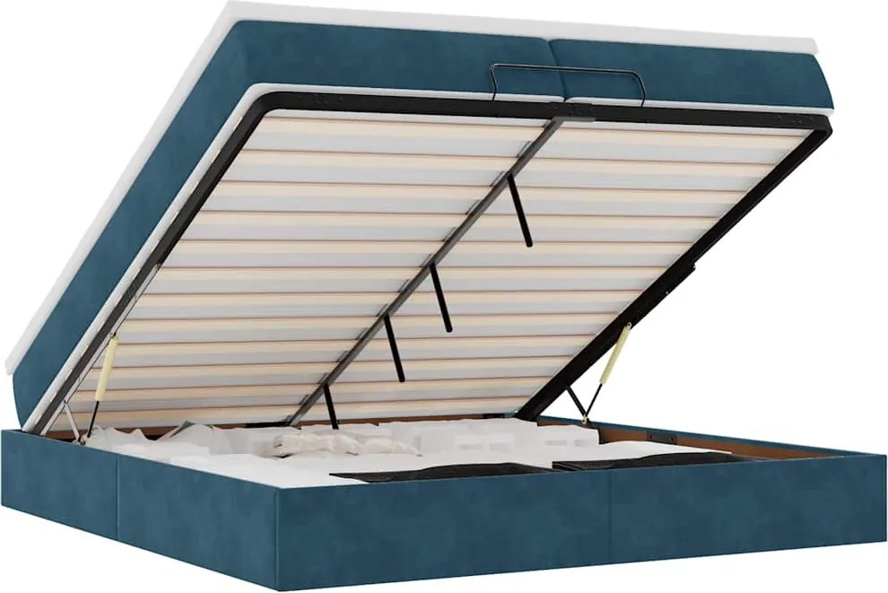 vidaXL Cadru de pat otoman saltele Albastru închis 200x200cm catifea