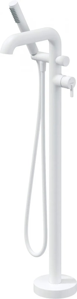 Baterie pentru cada freestanding, alb mat, cu set de dus si furtun Deante Silia Alb mat