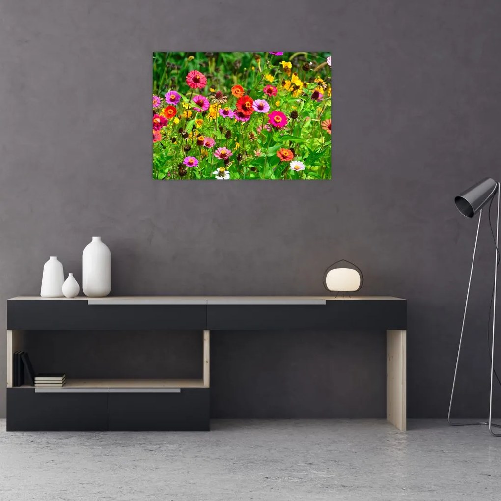 Tablou pe sticlă cu flori de luncă (70x50 cm)