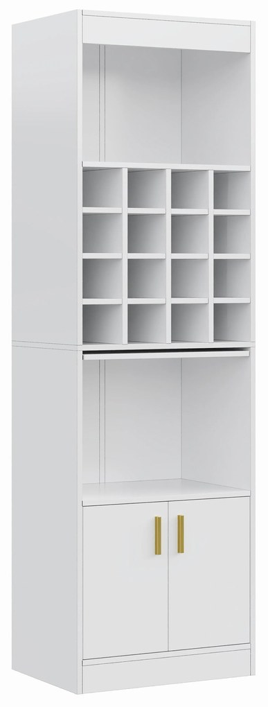 Mobilier pentru vin cu 16 Compartimente pentru Sticle, Multifuncțional ca Highboard pentru Sala de Mese sau Bibliotecă pentru Living, 50x40x180 cm, Alb