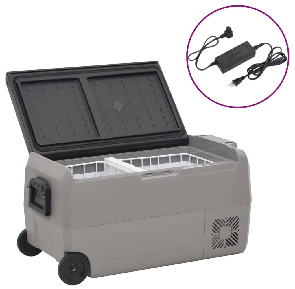 vidaXL Ladă frigorifică cu roată și adaptor, negru&gri, 60 L, PP & PE