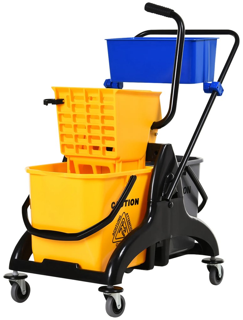 HOMCOM Chariot de curățenie cu exprimare cu găleată laterală de stoarcere 26 L + coș de depozitare 78 x 45 x 95 cm galben | Aosom Romania
