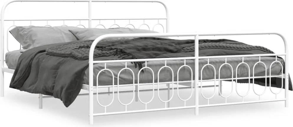 vidaXL Cadru de pat metalic cu tăblie, alb, 200x200 cm