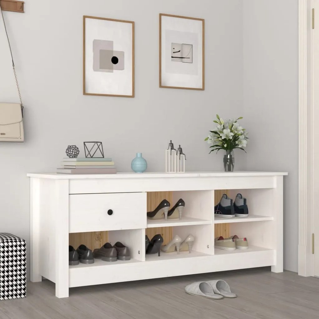 vidaXL Dulap pentru pantofi, alb, 110x38x45,5 cm, lemn masiv pin