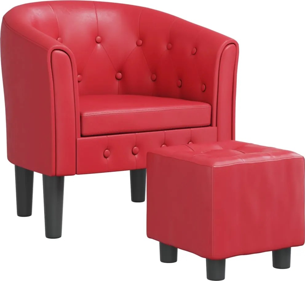 vidaXL Fotoliu tip cuvă cu taburet, roșu, piele ecologică
