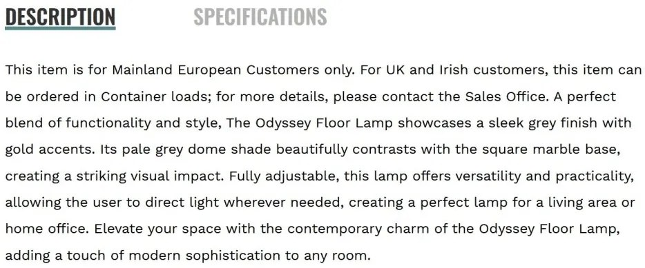 Lampadar/Lampa de podea design decorativ Odyssey gri/auriu