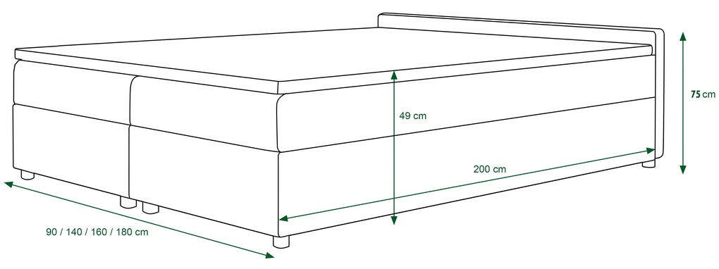 Pat matrimonial Boxspring 140 cm Ceren (motiv + gri deschis) ( cu saltea și sp. depozitare). 1046413