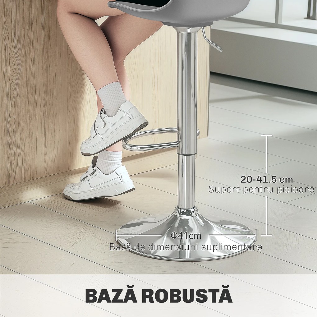 Homcom Set 2 Scaune Bar – Reglabile, Cu Spatar si Pivotante | Aosom Romania
