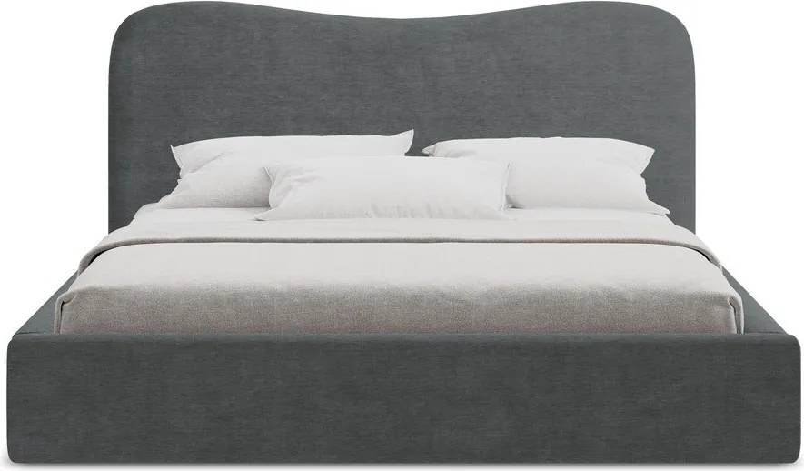 Pat matrimonial gri închis tapițat cu spațiu de depozitare cu somieră 180x200 cm Kahai – Makamii