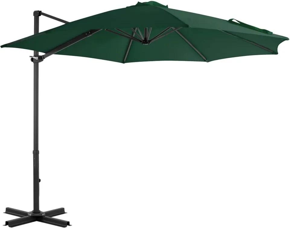 Umbrelă suspendată cu stâlp din aluminiu, verde, 300 cm