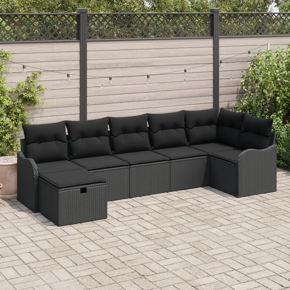 Set canapea de grădină vidaXL 7 piese cu perne Negru Ratan Poli