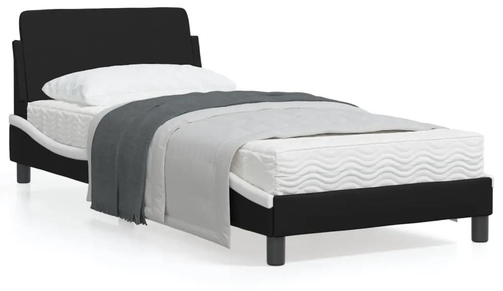 373123 vidaXL Cadru de pat cu tăblie, negru și alb, 90x200 cm piele ecologică