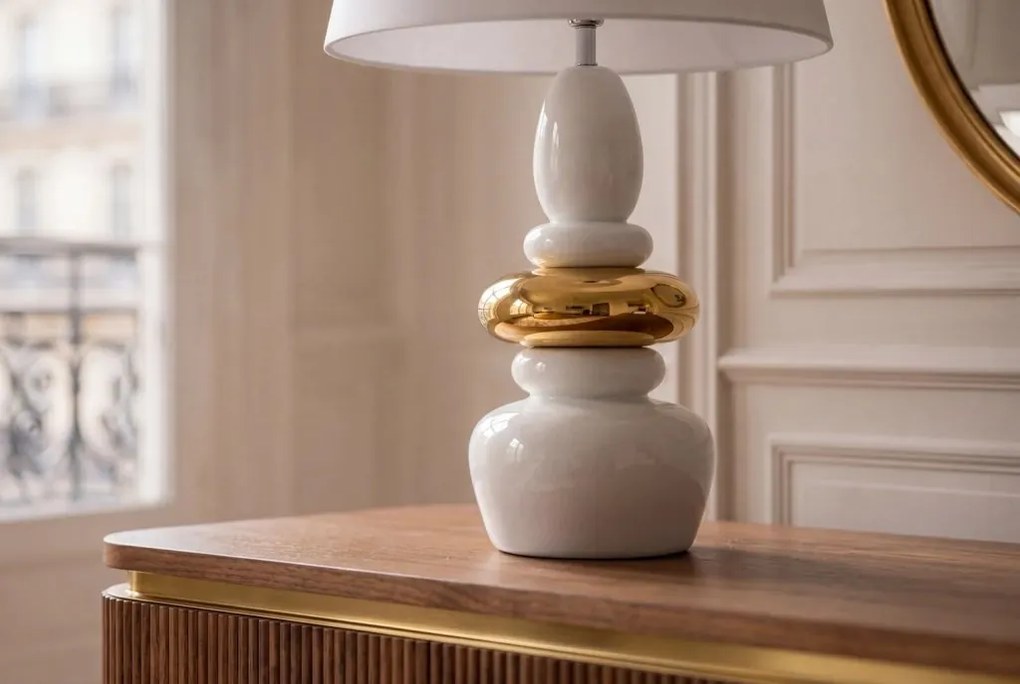 Lampa de masa decorativa STONES OF ZEN 70cm auriu alb