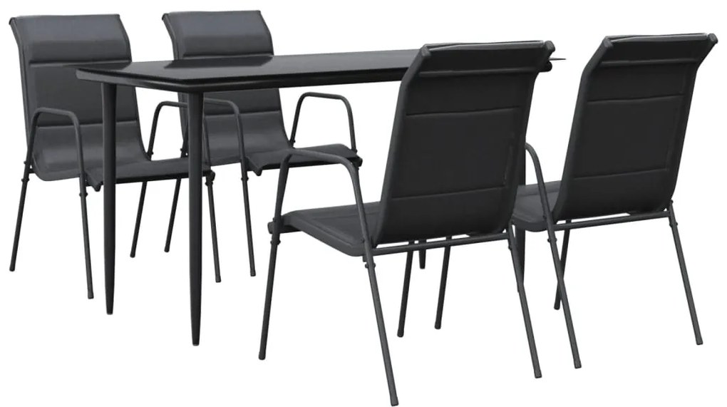 3200704 vidaXL Set mobilier de grădină, 5 piese, negru, oțel și textilenă