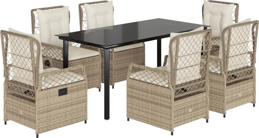 vidaXL Set de masă pentru grădină, 7 piese, cu perne, bej, poliratan