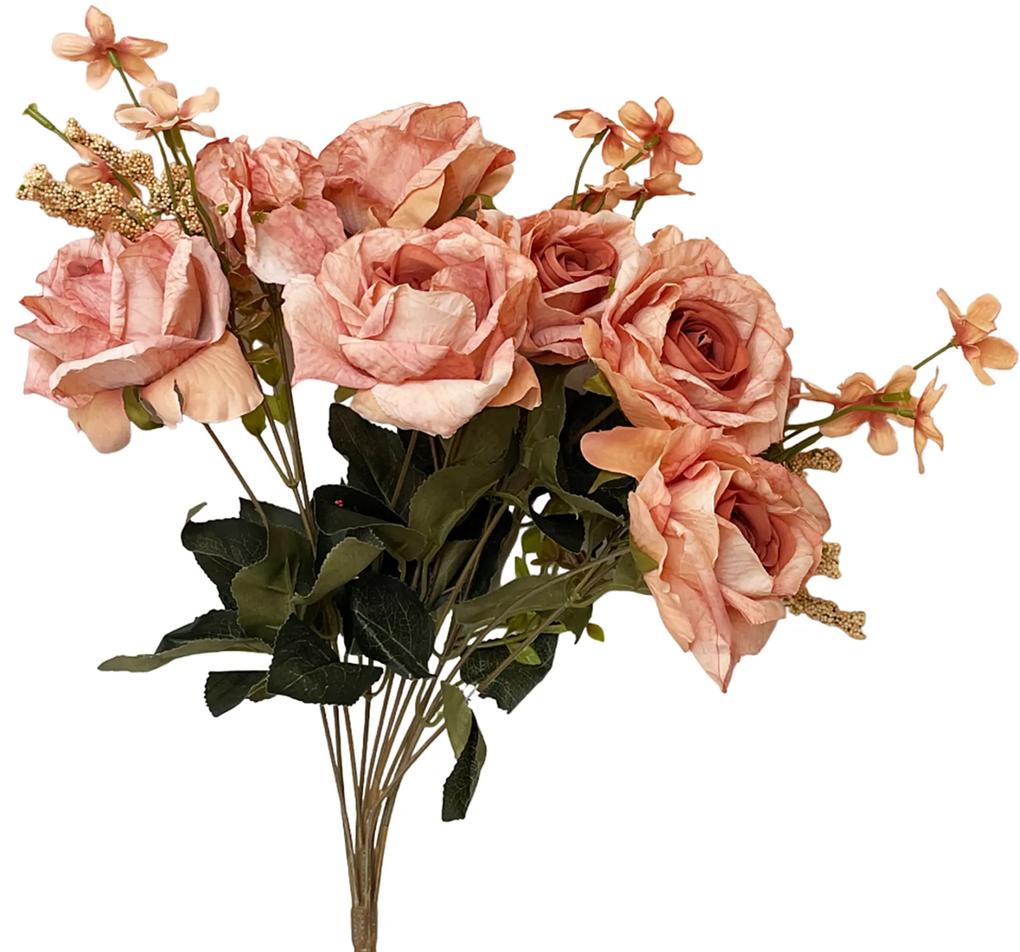 Trandafiri roz piersica artificiali GERMAINE, 40cm