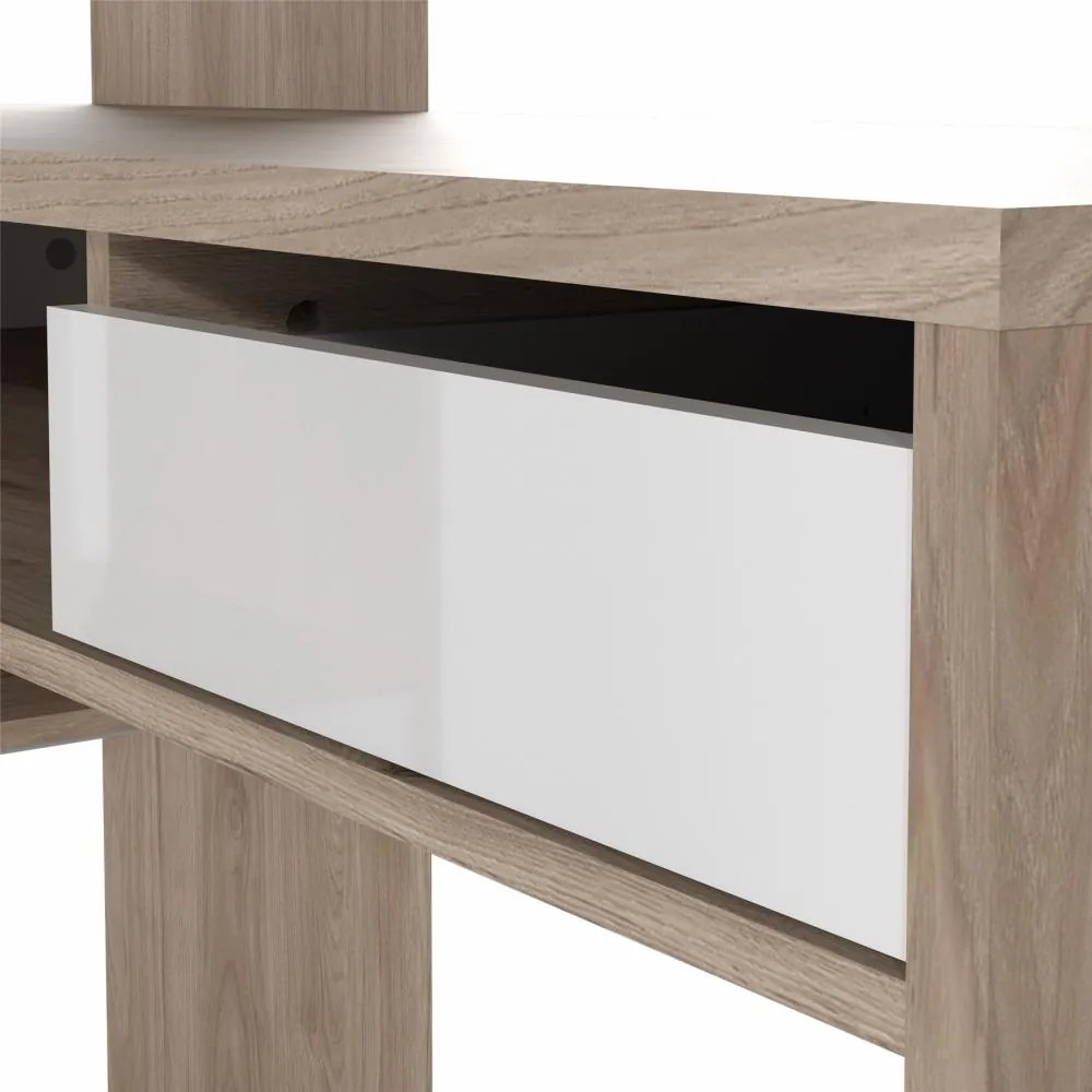 Birou de colt cu biblioteca in decor de stejar Jackson Hickory, EFREM PLUS