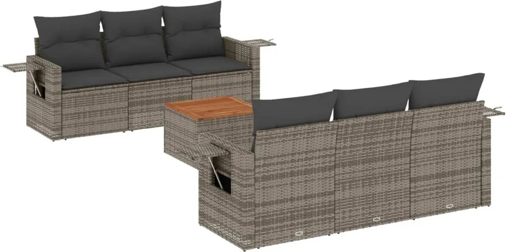 vidaXL Set canapele de grădină, 7 piese, cu perne, gri, poliratan