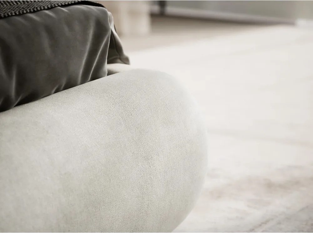 Pat matrimonial crem tapițat cu spațiu de depozitare cu somieră 180x200 cm Maumere – Maison de Rêve