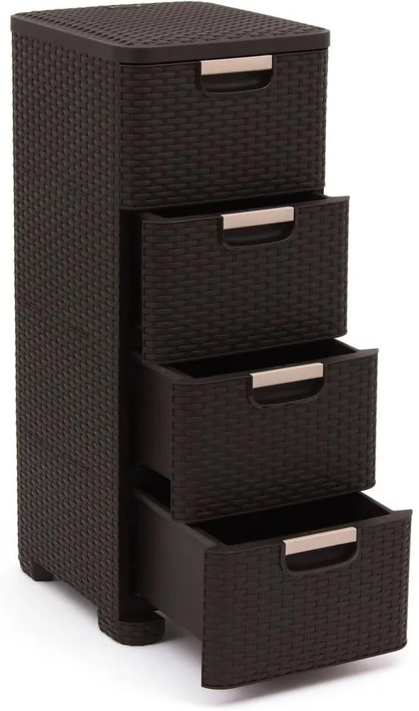 Dulap de baie maro închis înalt din plastic 33x79 cm Rattan – Curver