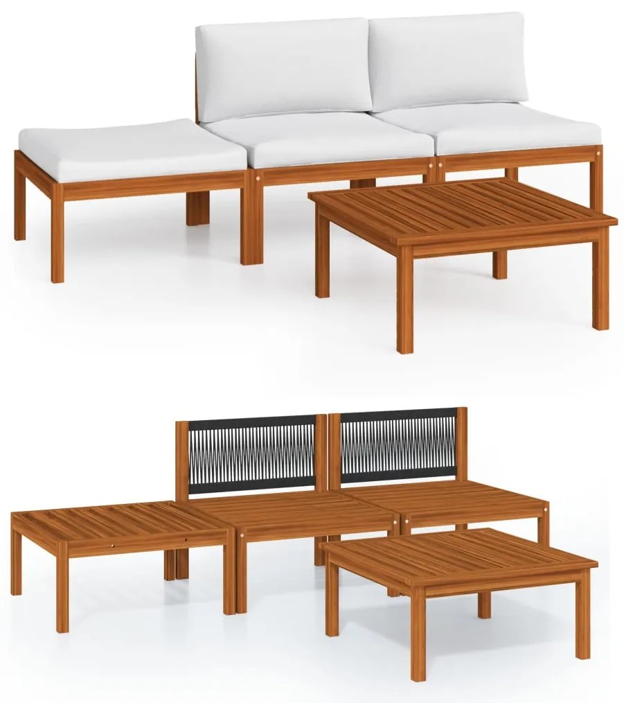 3057903 vidaXL Set mobilier grădină cu perne, crem, 4 piese, lemn masiv acacia