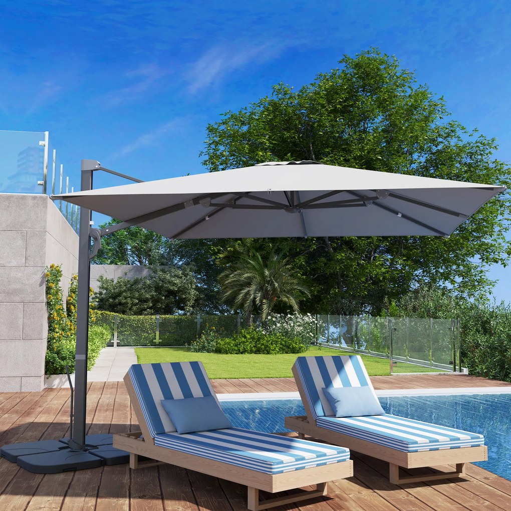 Outsunny Umbrelă Suspendată 3.6x3 m Rotativă și Inclinabilă Gri Deschis | Aosom Romania