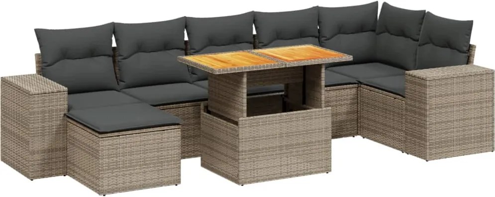 vidaXL Set canapele de grădină cu perne, 8 piese, gri, poliratan