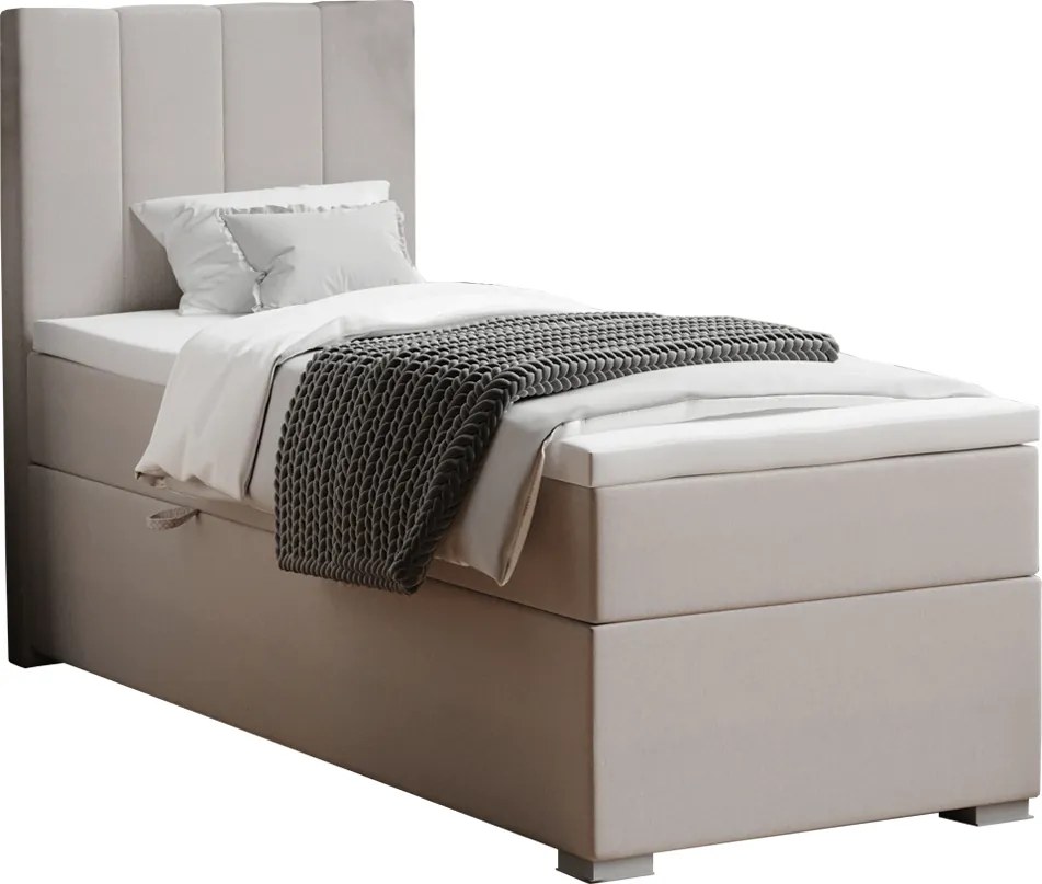 Pat boxspring, pat de o persoană, bej, 90x200, stânga, BRED