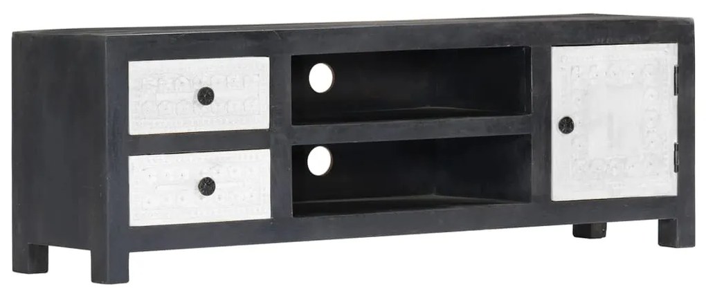 vidaXL Comodă TV sculptată manual gri&amp;alb 120x30x40cm lemn masiv mango