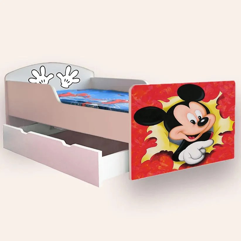 Pat Copii Mickey Mouse Mare 2-12 Ani Pentru Saltele 160x80 Cu Sertar Cu Saltea Inclusa Cmg43817547497729