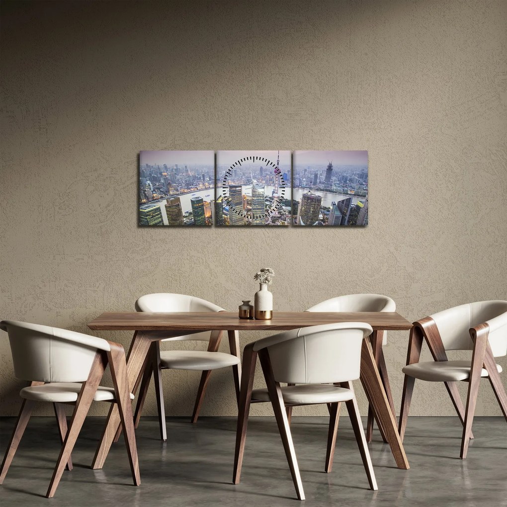 Tablou - Shanghai, China (cu ceas) (90x30 cm)