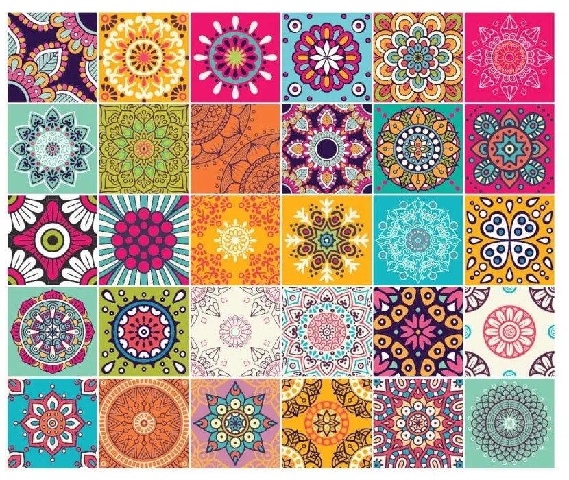 Set 30 autocolante de perete Ambiance Tiles Azulejos Mariska, 15 x 15 cm