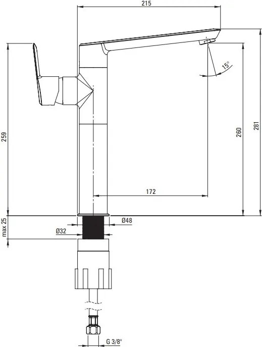 Arnika Baterie lavoar inalta crom Deante BQA020K