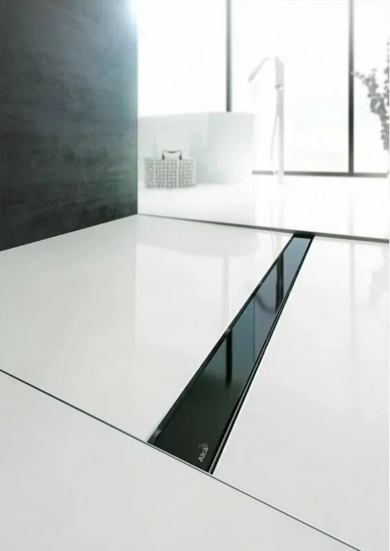 Set rigola pentru dus plus capac sticla neagra Alca Glass si APZ106 105 cm
