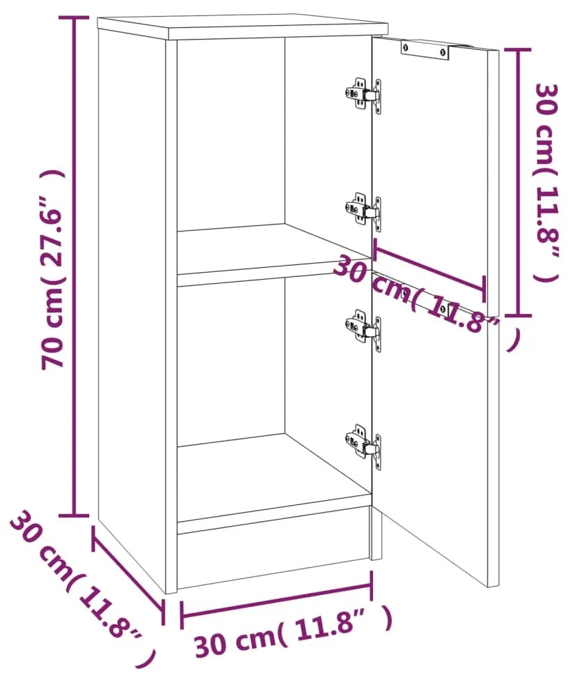 Servante, 2 buc., stejar maro, 30x30x70 cm, lemn prelucrat 2, Stejar brun